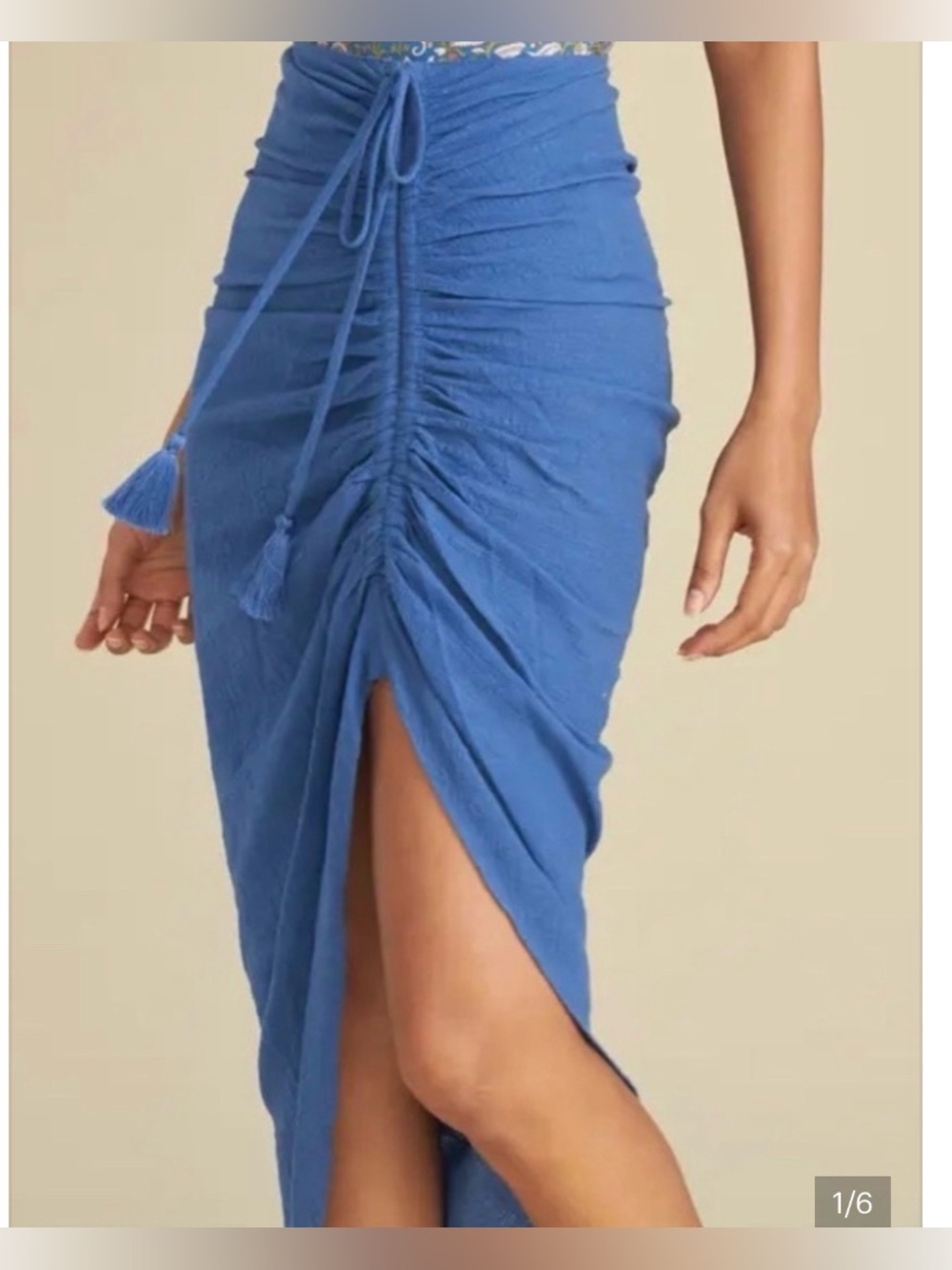 Veronica Beard Ari Ruched Front Split Blue Midi Skirt